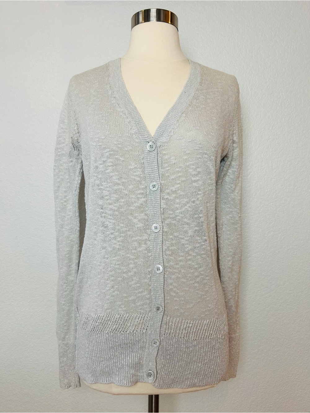 Joie Sweater Cardigan Women's Size XS Light Gray Cotton Linen Blend V-Neck Knit